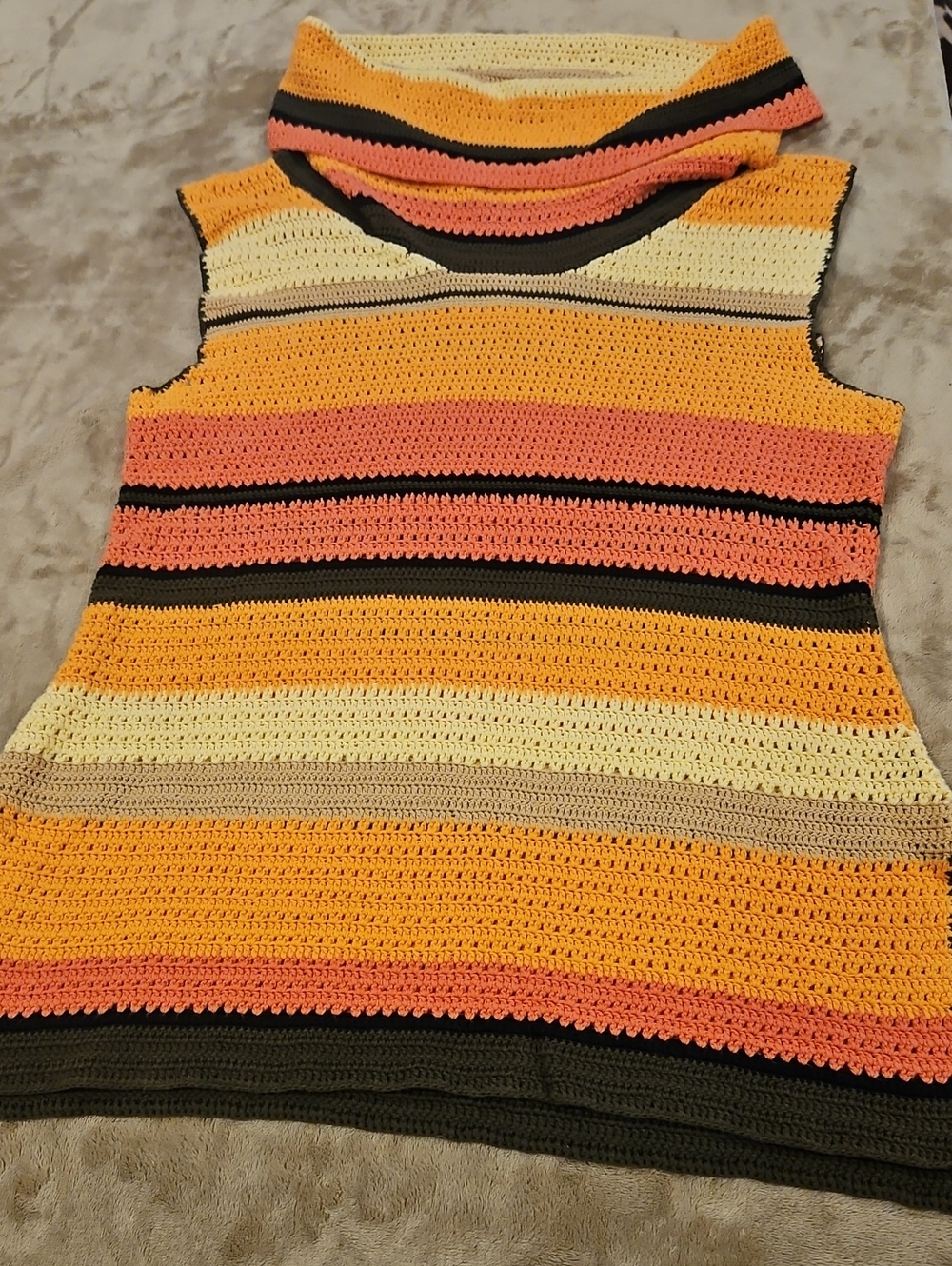 Vintage Dana Buchman Striped Crochet Tank in Yellow, Peach & Black
